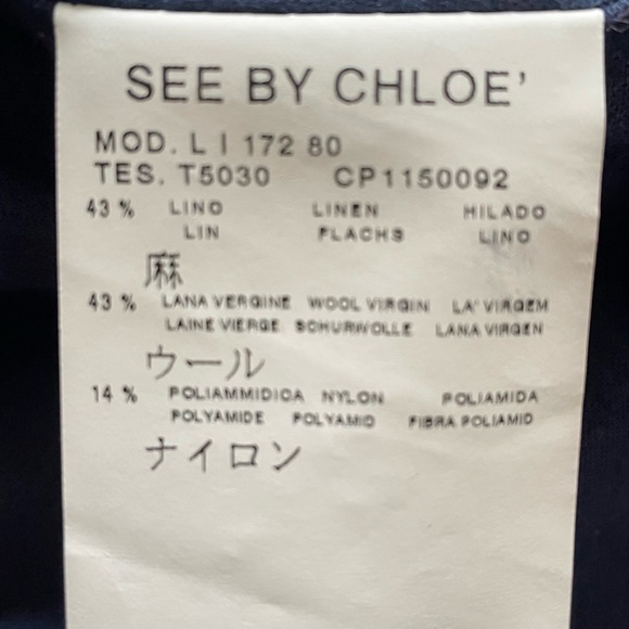 See By Chloe Linen Wool Blazer Boxy Cropped Size 8 Made in Italy Navy Jacket - Picture 15 of 15